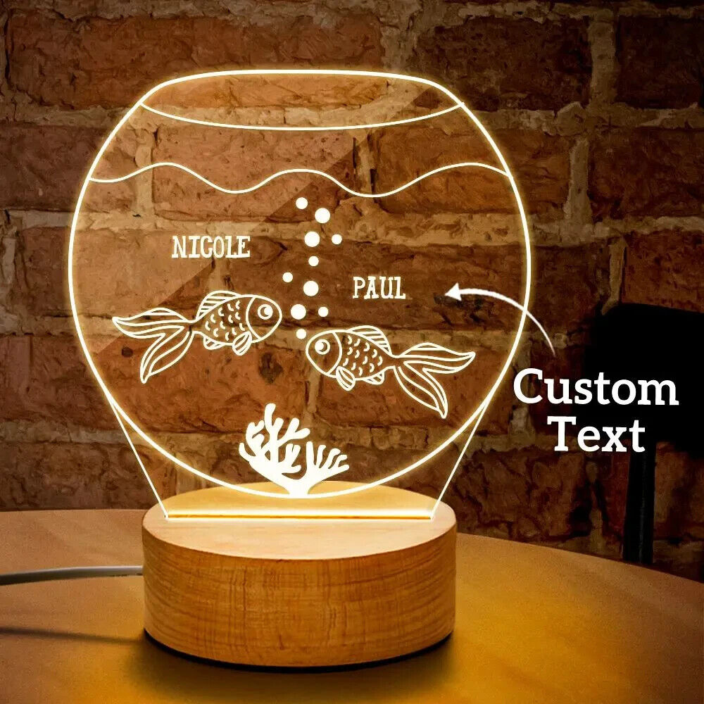 Personalized Beautiful 3D Fish Night Light LED Table Bed Lamp Gift for him her