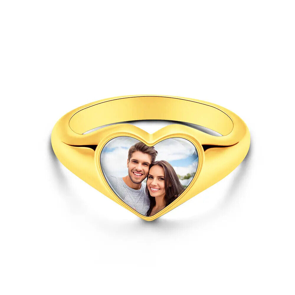 Photo Engraved Heart Ring Personalised With Image Birthday Womens Jewellery Gift