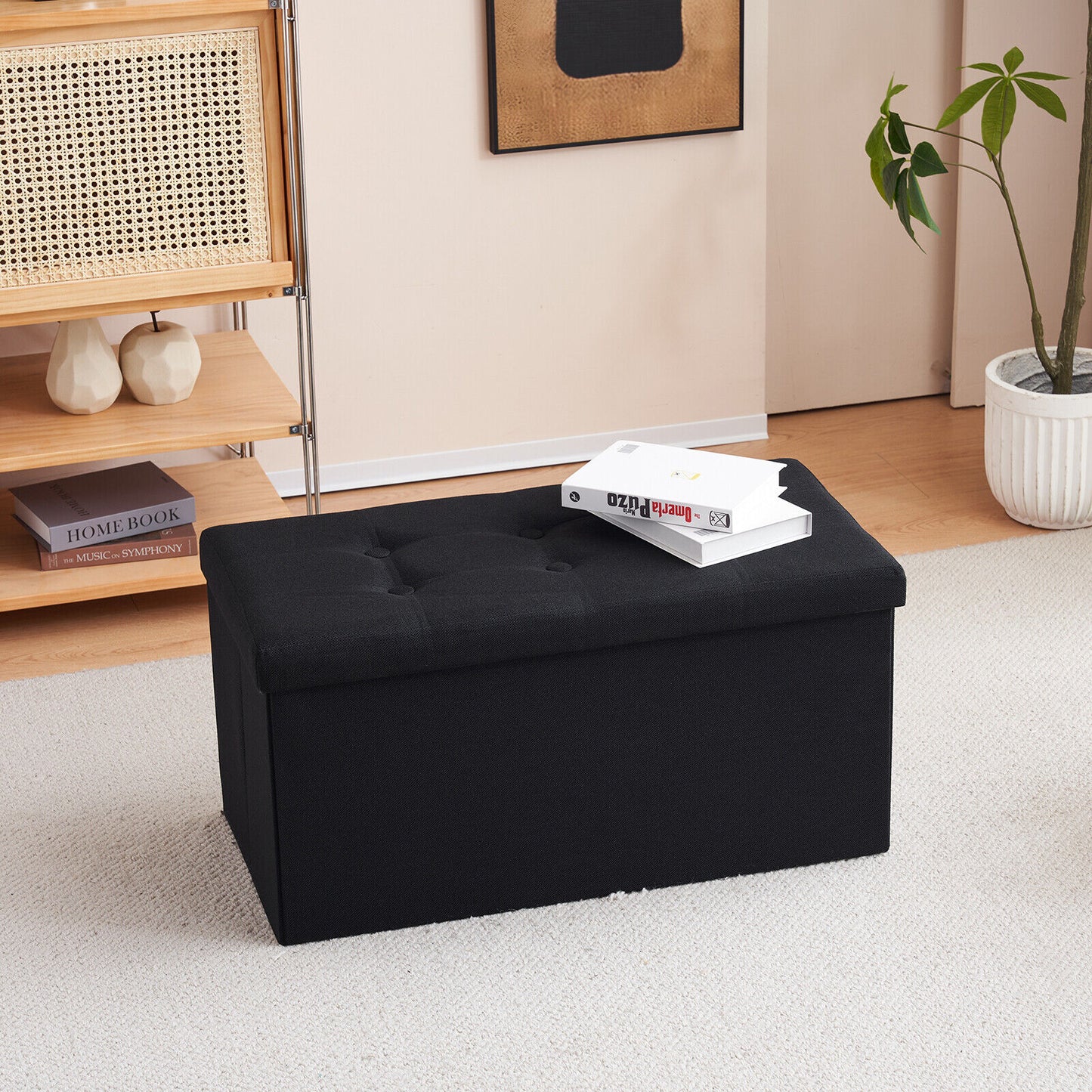 Folding Ottoman Storage Box Pouffe Seat Stool Home Chair Foot stool Bench LINEN