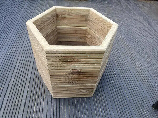 Handmade 3 Sizes Of Hexagon Wooden Garden Decking Planters For Plants, Plant Pot