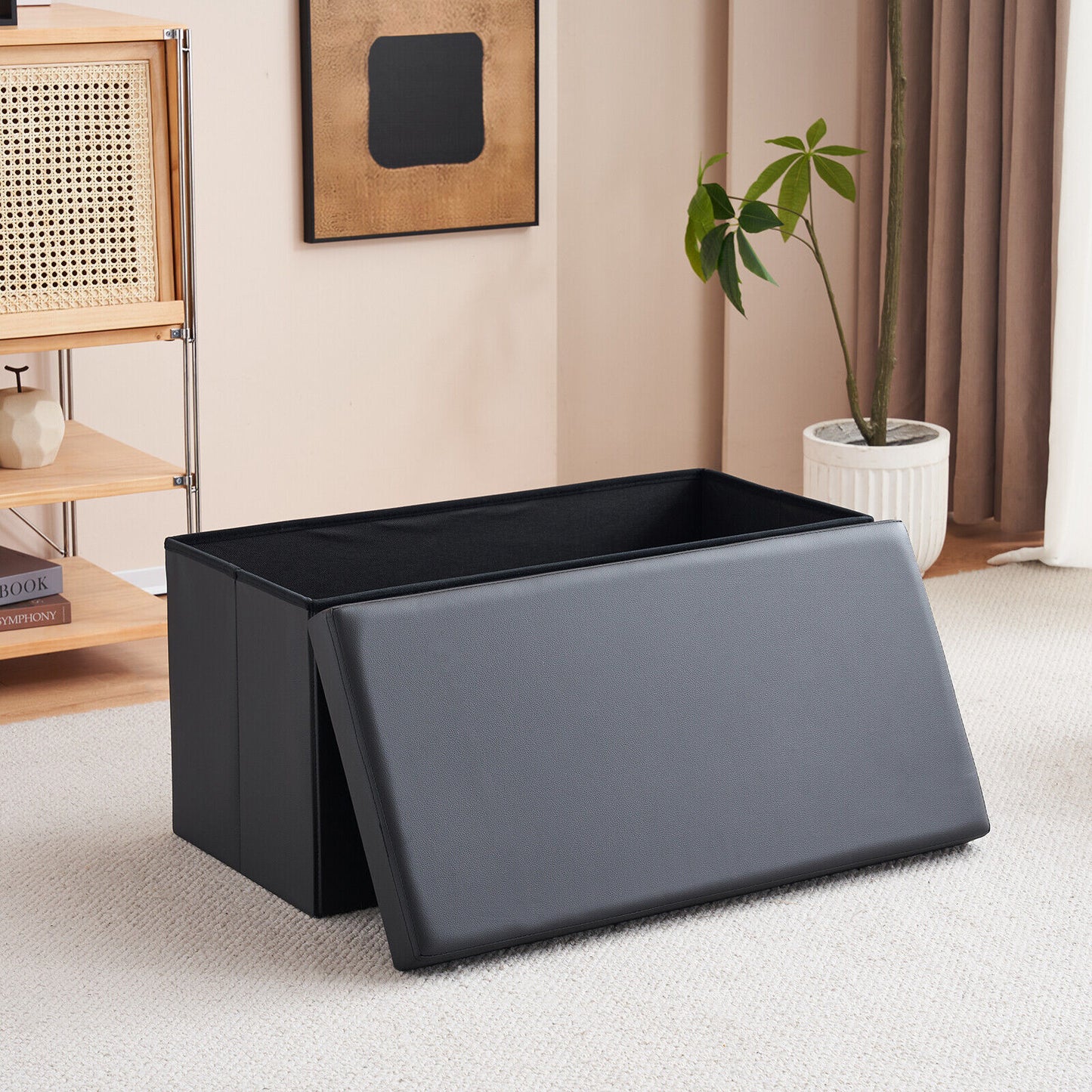 Folding Ottoman Storage Box Pouffe Seat Stool Home Chair Foot stool Bench LINEN
