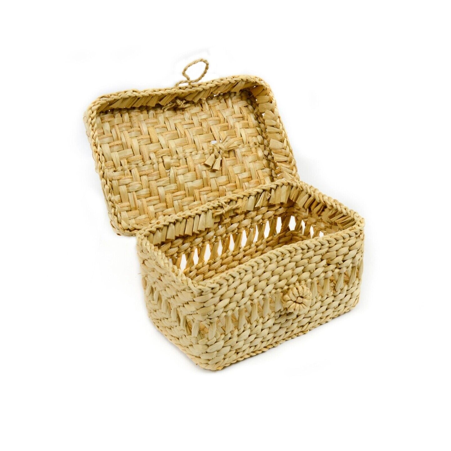 Handmade Seagrass Storage Basket Box With Lid Wicker Cosmetics Basket Large