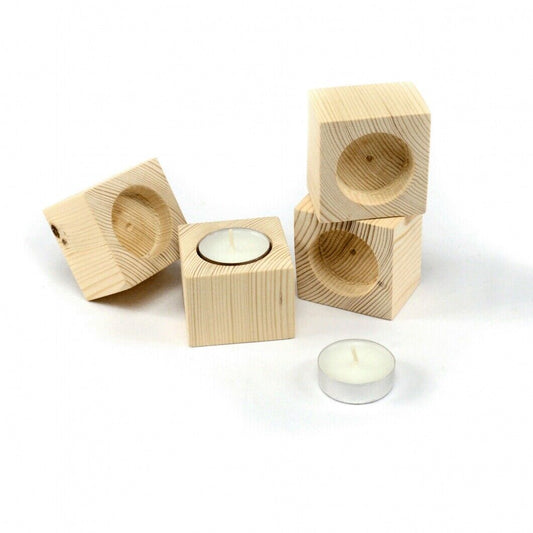 Eco Friendly Wooden Rustic Shabby Chic 4 Tea Light Candle Holders Wedding UK