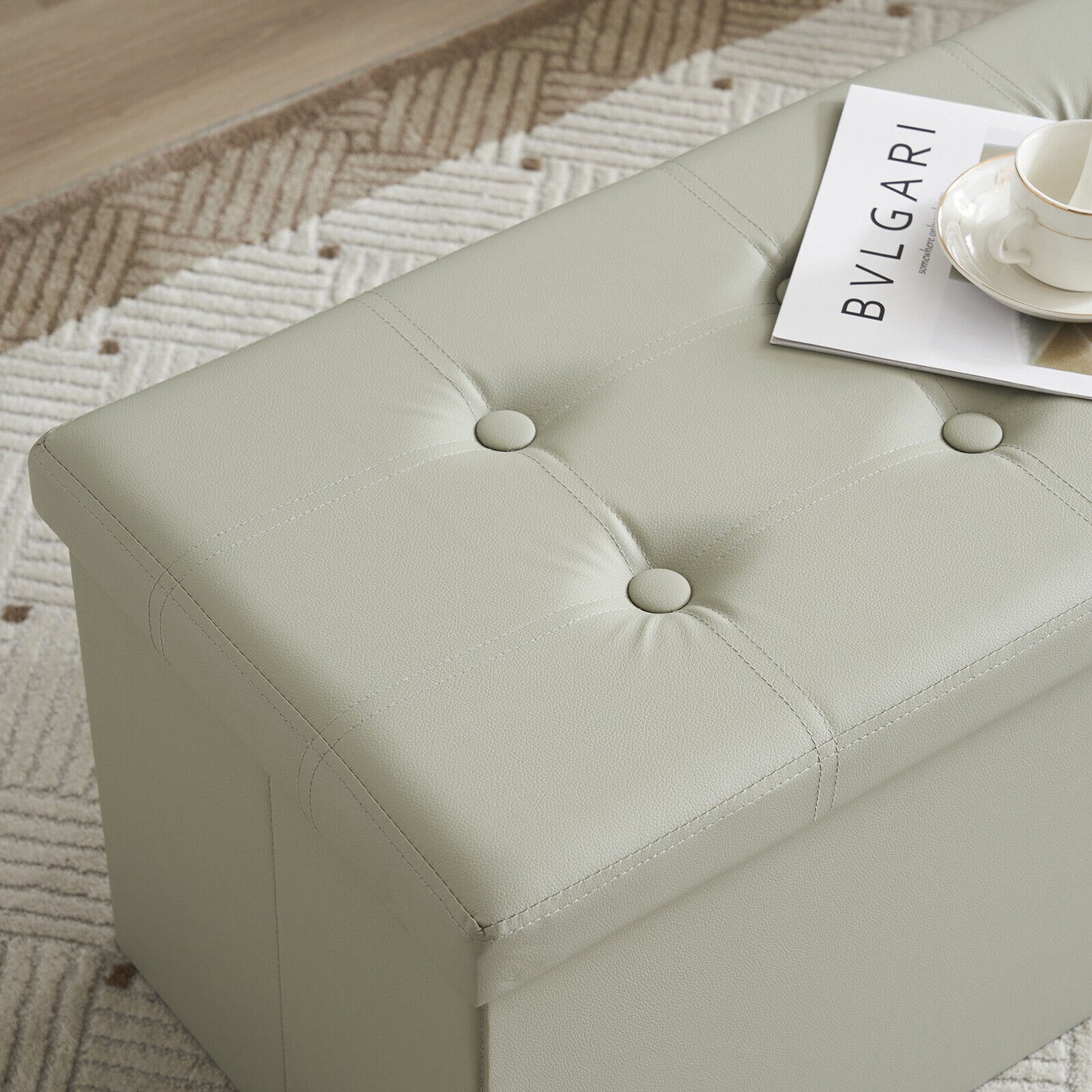 Folding Ottoman Storage Box Pouffe Seat Stool Home Chair Foot stool Bench LINEN