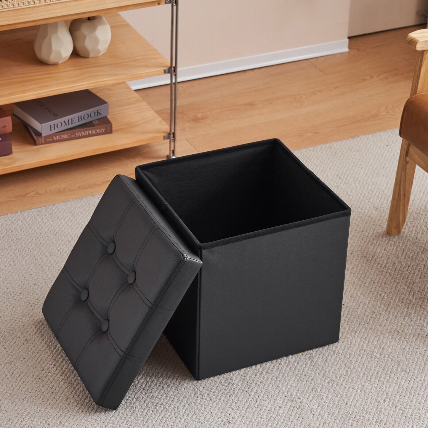 Folding Ottoman Storage Box Pouffe Seat Stool Home Chair Foot stool Bench LINEN