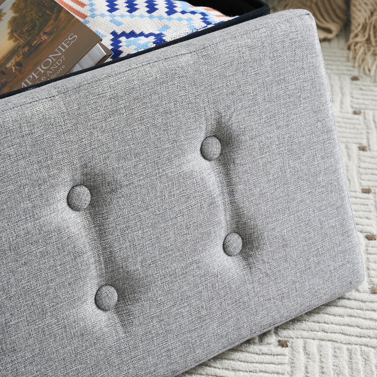 Folding Ottoman Storage Box Pouffe Seat Stool Home Chair Foot stool Bench LINEN