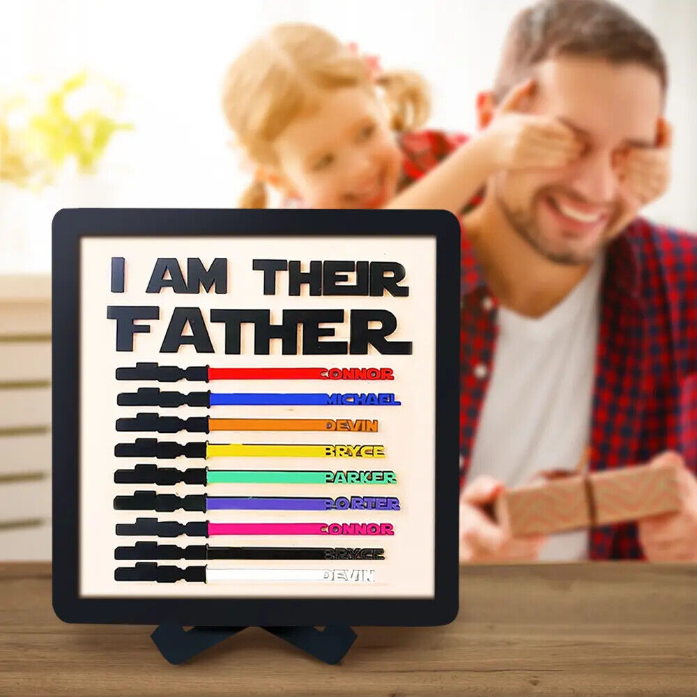 Personalised Fathers Day Dad Gifts Wars Light Sabers Family Names Sign Decor