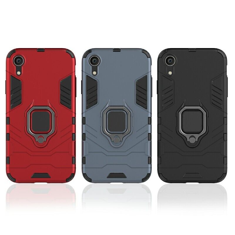 Hybrid Ring Armor Case 360 Ring Stand Holder Magnetic Cover for iPhone XR, Black