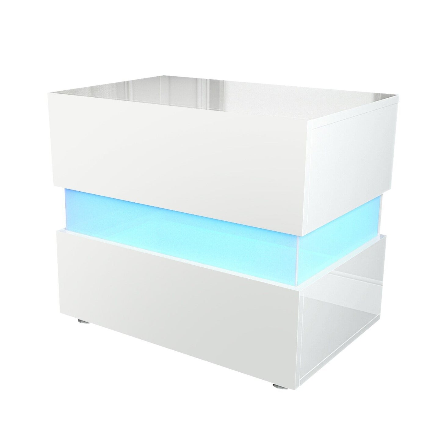 Bedside Table RGB LED Nightstand 2 Drawers  Side High Gloss White