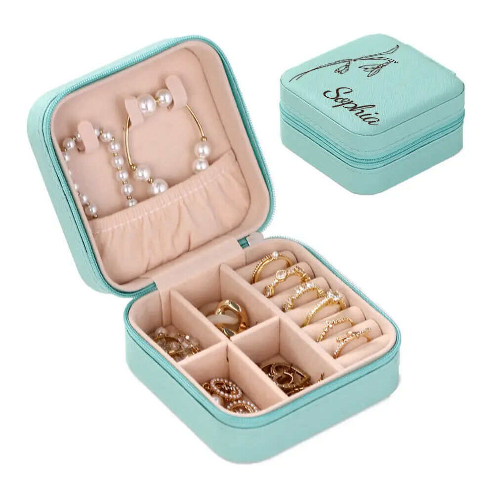 Personalised Custom Birth Flower Jewellery Box Organizer Storage Case Box Gift