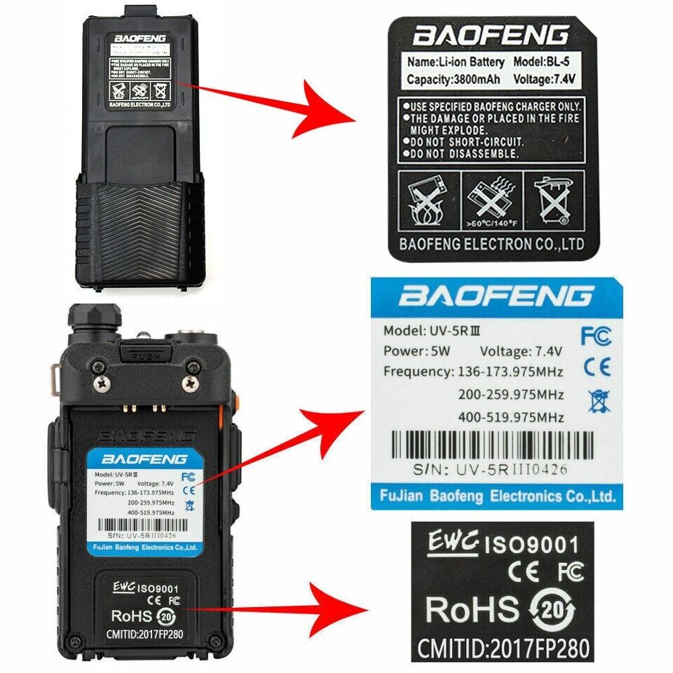 BAOFENG UV-5R III TRI-BAND V/UHF WALKIE TALKIE LONG RANGE TWO WAY HAM RADIO LOT