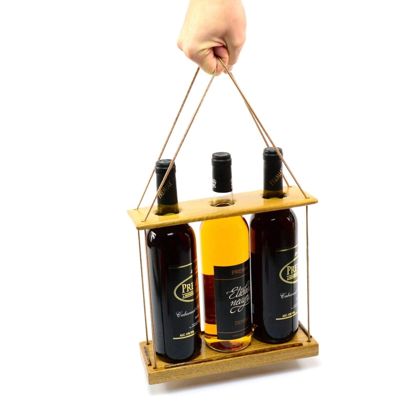 Handmade Wine Case Carrier 3 Bottle With Handle Storage Stand Stylish Durable