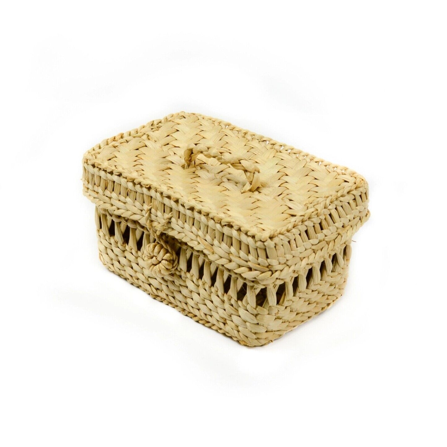 Handmade Seagrass Storage Basket Box With Lid Wicker Cosmetics Basket Large
