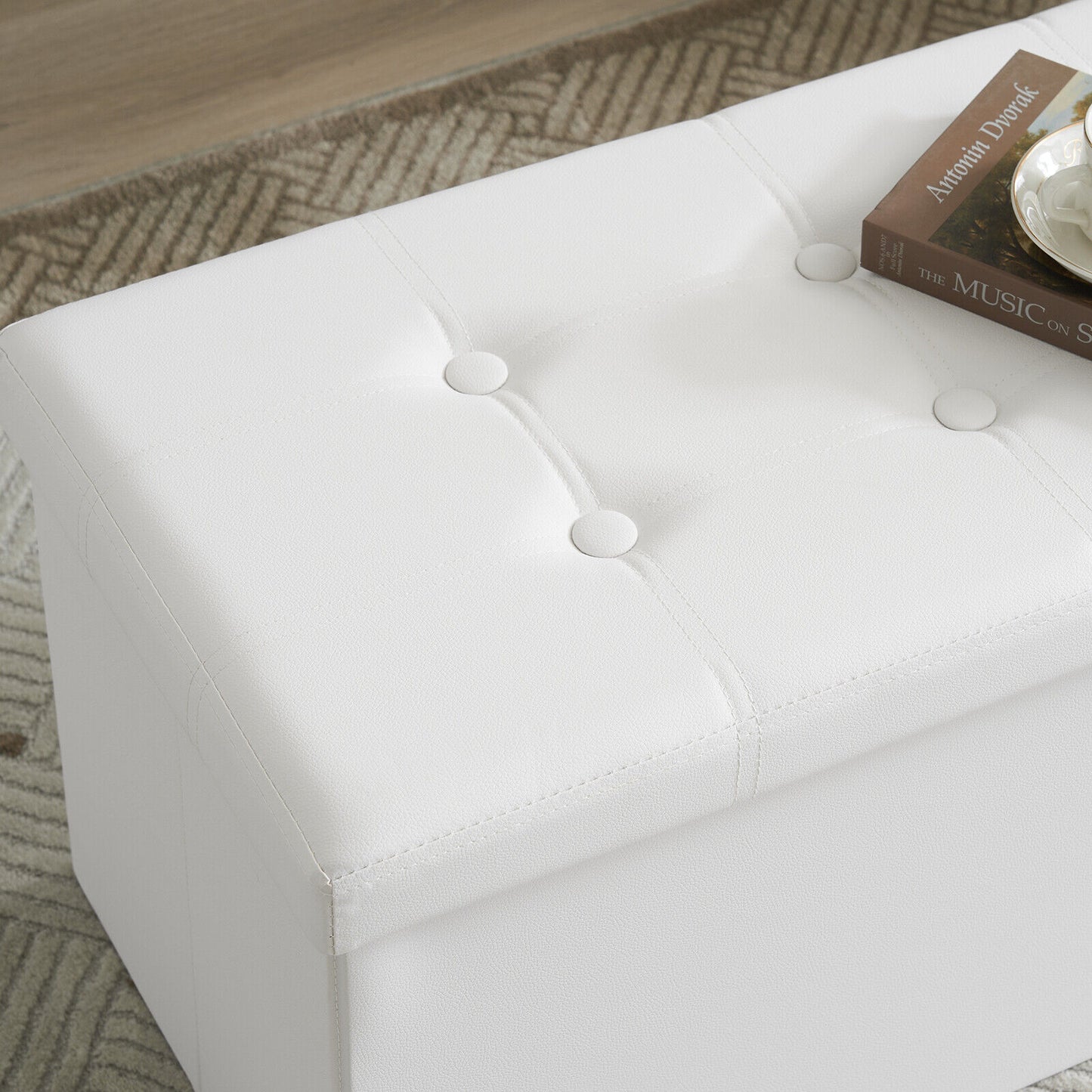 Folding Ottoman Storage Box Pouffe Seat Stool Home Chair Foot stool Bench LINEN