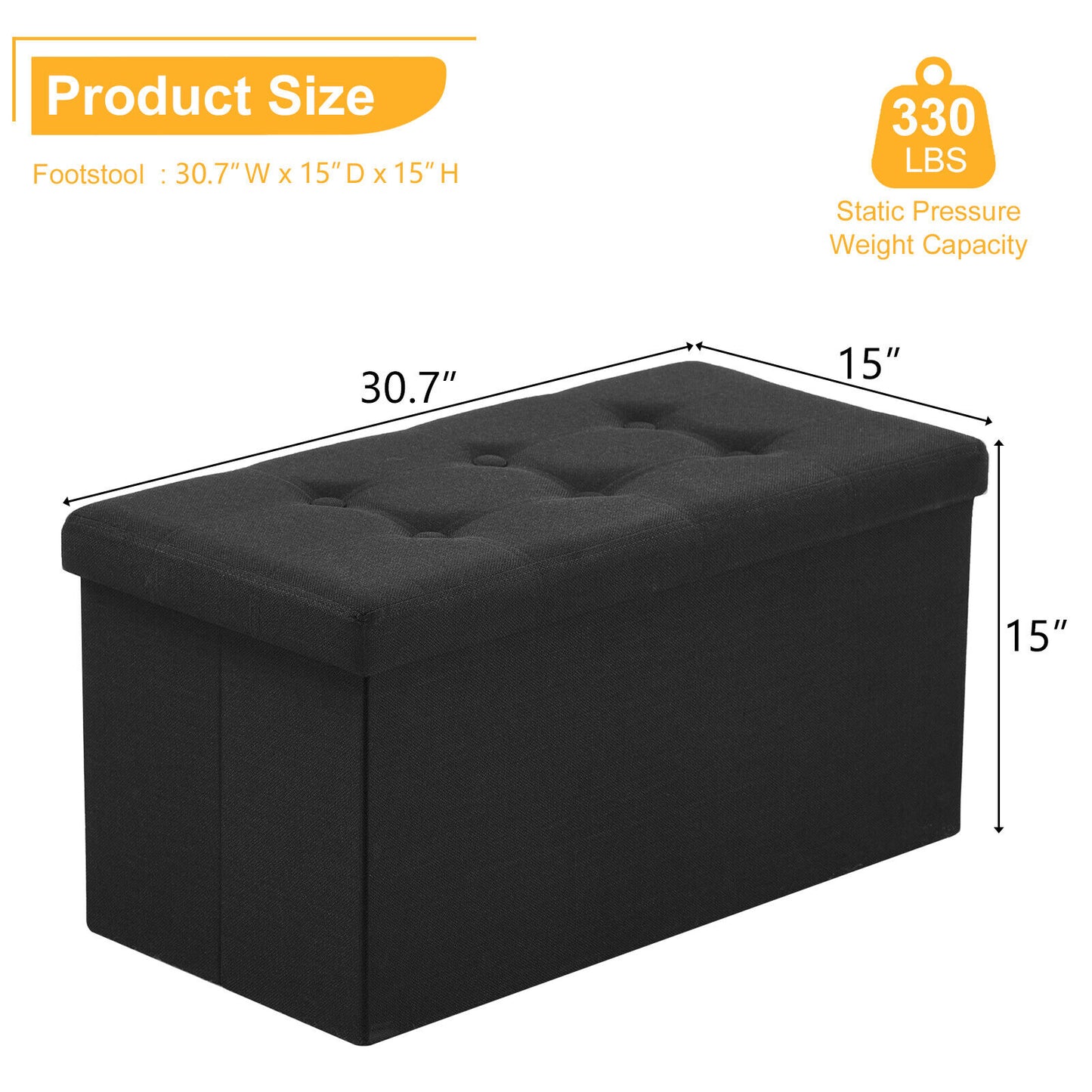 Folding Ottoman Storage Box Pouffe Seat Stool Home Chair Foot stool Bench LINEN