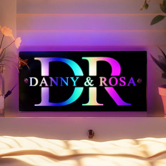 Personalised Name Mirror Sign, LED Custom Illuminated Light Up Couple Sign