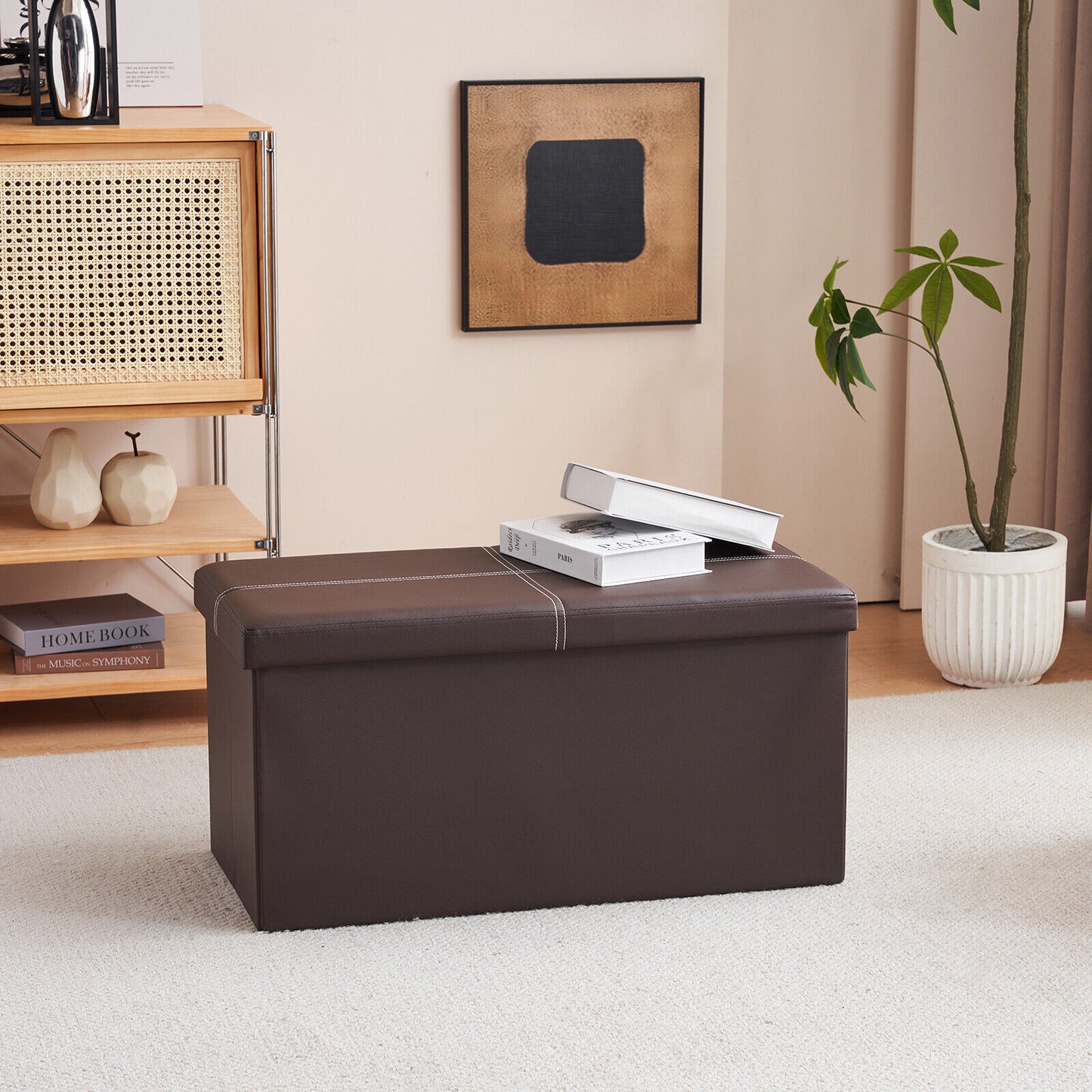 Folding Ottoman Storage Box Pouffe Seat Stool Home Chair Foot stool Bench LINEN