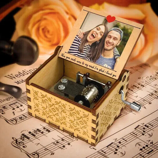 Personalized Custom Hand Crank Song Music Box With Photo And Text Gift Him Her