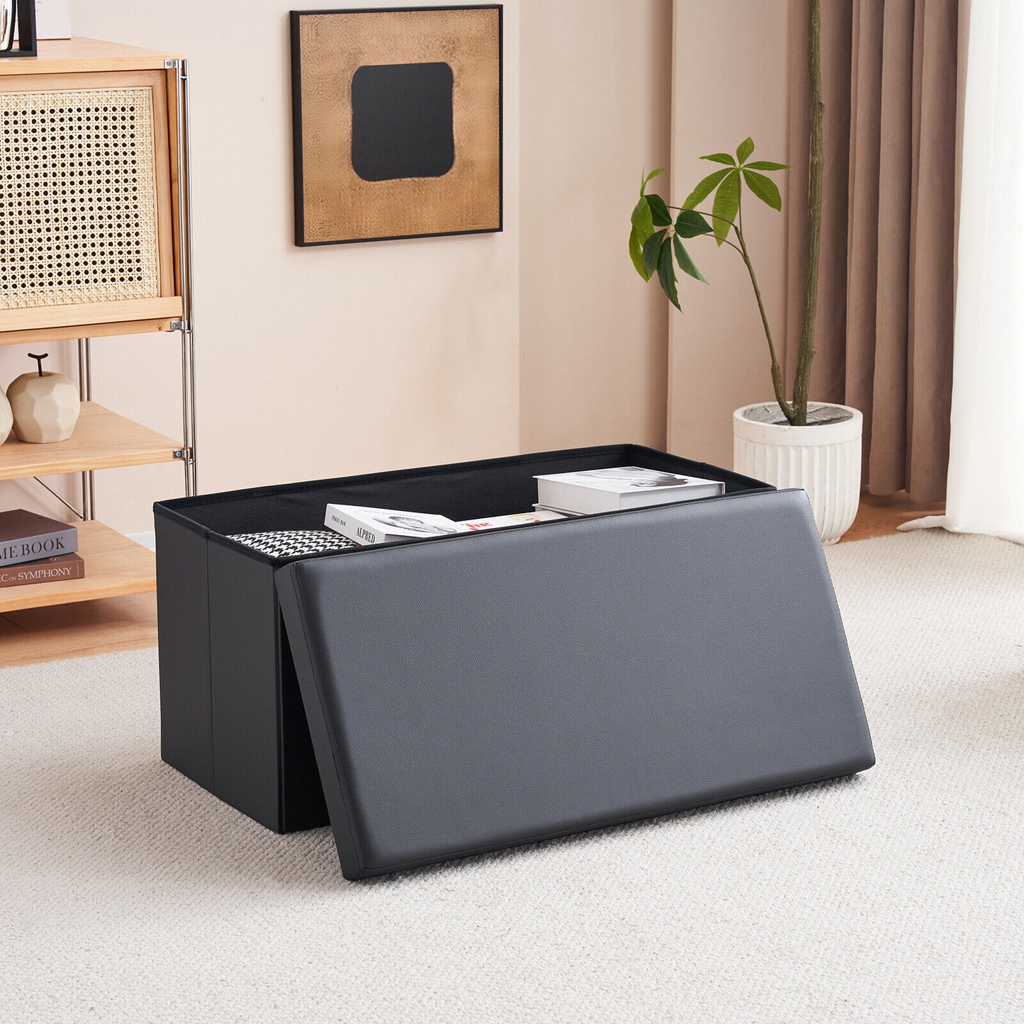 Folding Ottoman Storage Box Pouffe Seat Stool Home Chair Foot stool Bench LINEN