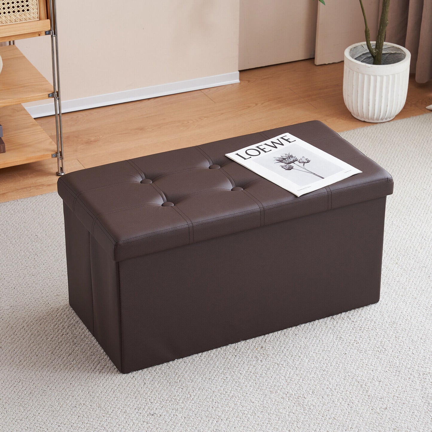 Folding Ottoman Storage Box Pouffe Seat Stool Home Chair Foot stool Bench LINEN