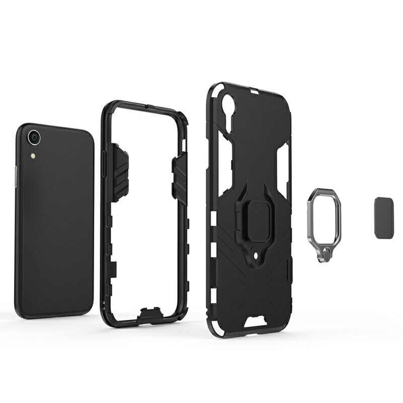 Hybrid Ring Armor Case 360 Ring Stand Holder Magnetic Cover for iPhone XR, Black