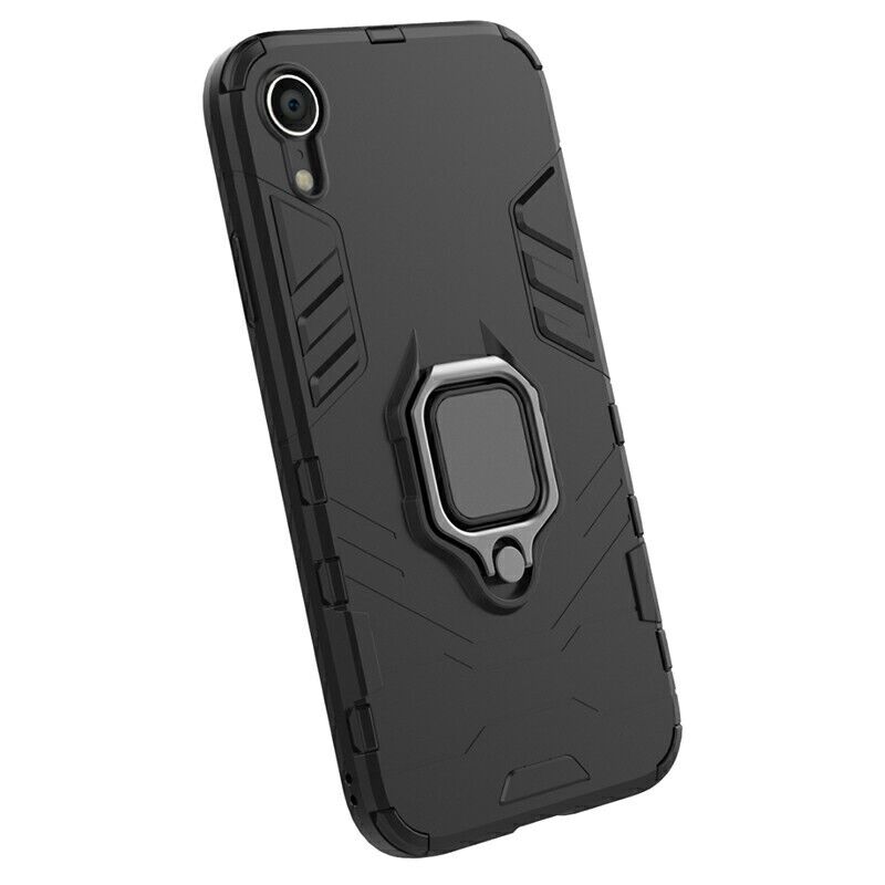Hybrid Ring Armor Case 360 Ring Stand Holder Magnetic Cover for iPhone XR, Black