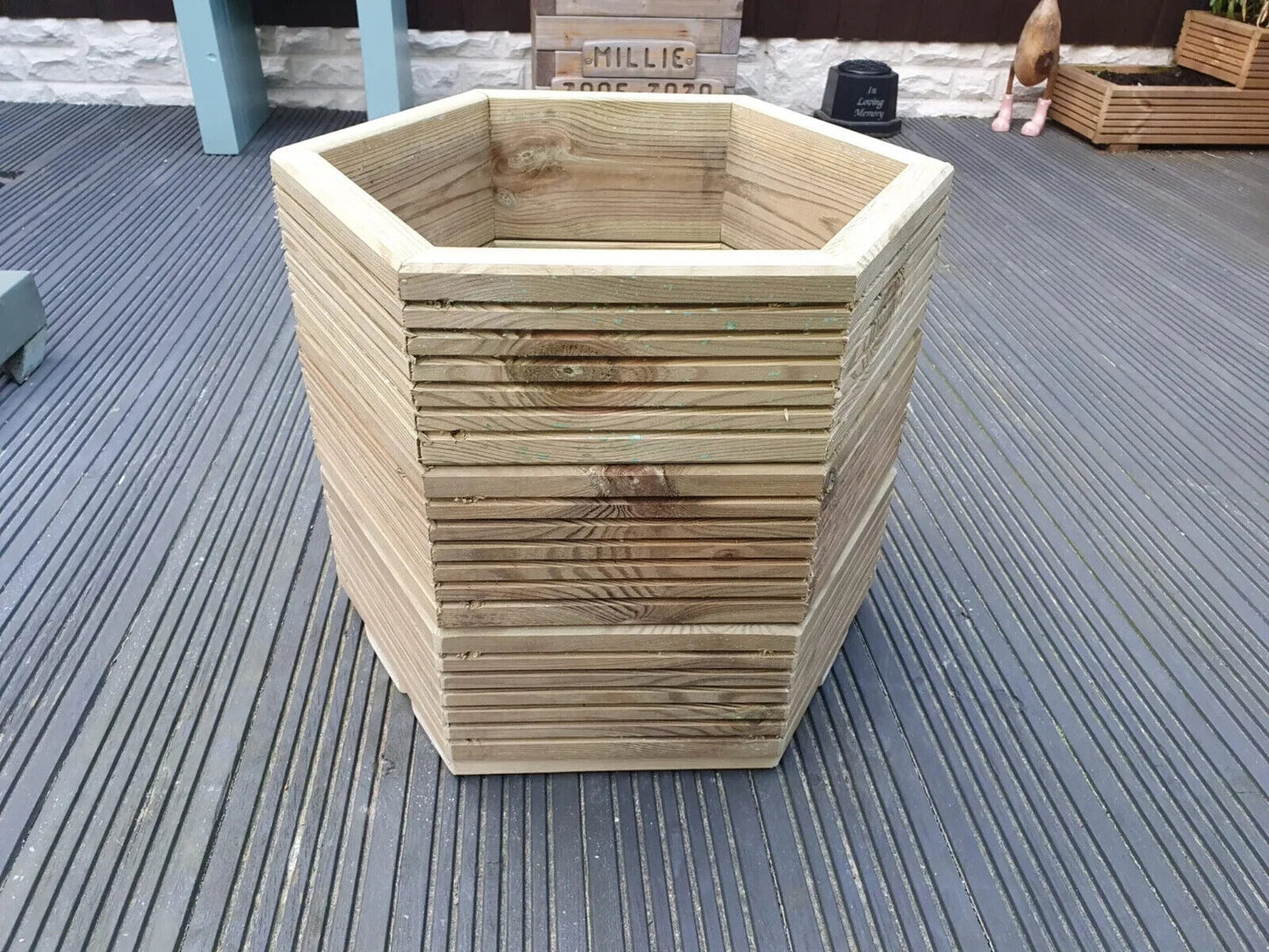Handmade 3 Sizes Of Hexagon Wooden Garden Decking Planters For Plants, Plant Pot