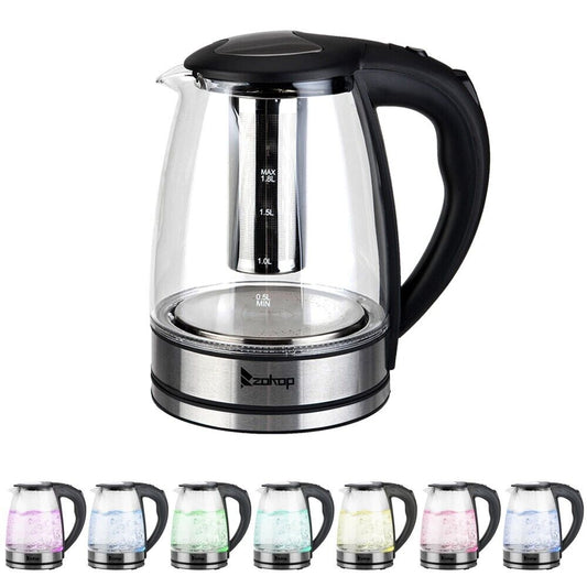 Electric Kettle 220V 2000W 1.8L LED Illuminate 360 Cordless Glass Kettle UK Plug