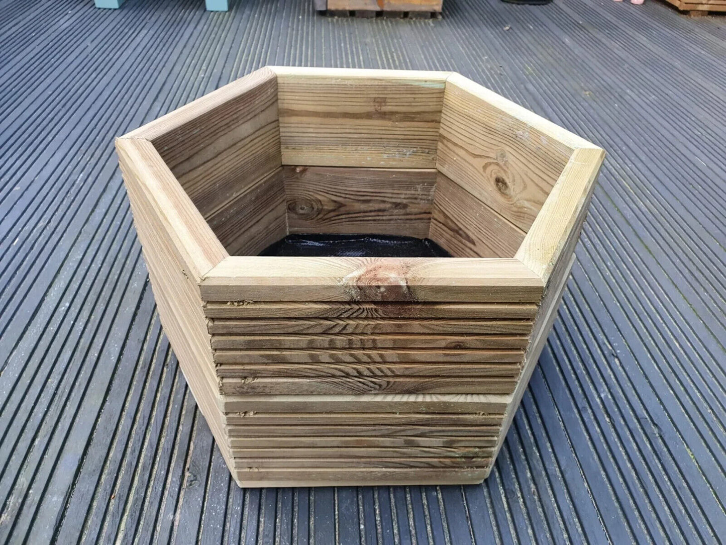 Handmade 3 Sizes Of Hexagon Wooden Garden Decking Planters For Plants, Plant Pot