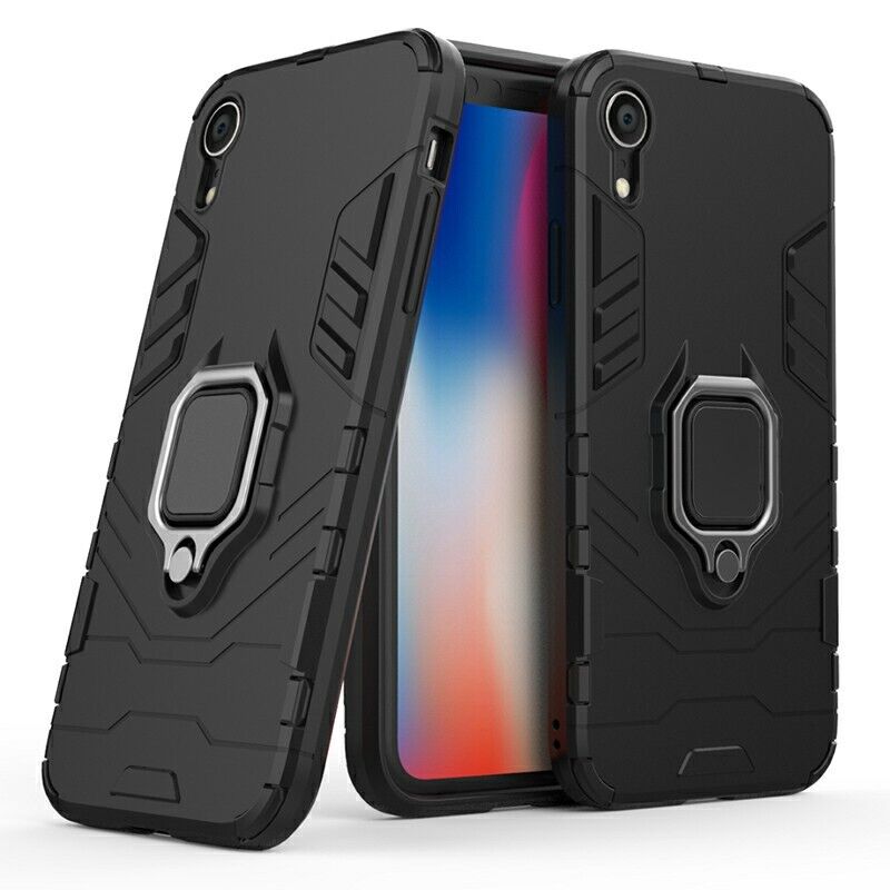 Hybrid Ring Armor Case 360 Ring Stand Holder Magnetic Cover for iPhone XR, Black