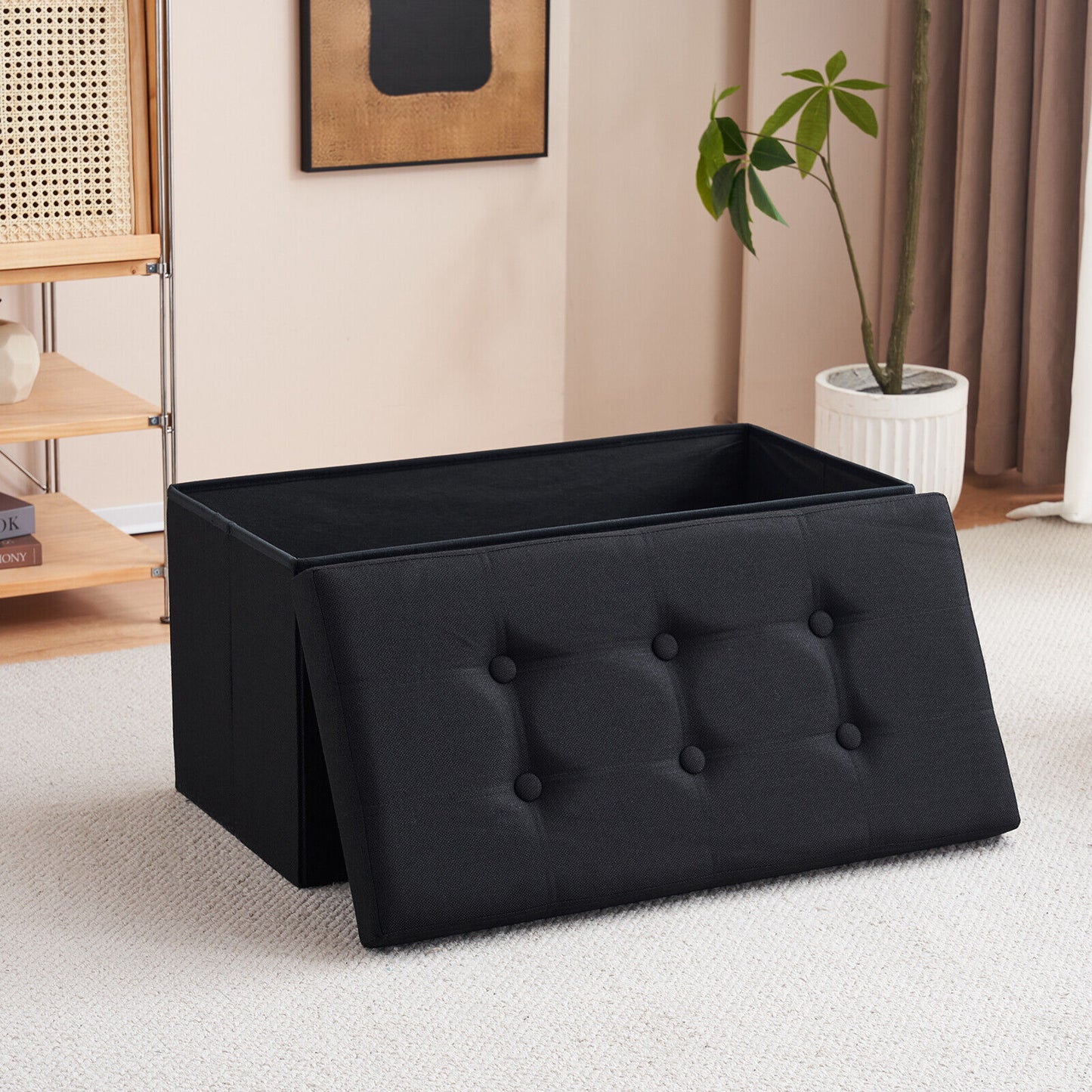 Folding Ottoman Storage Box Pouffe Seat Stool Home Chair Foot stool Bench LINEN