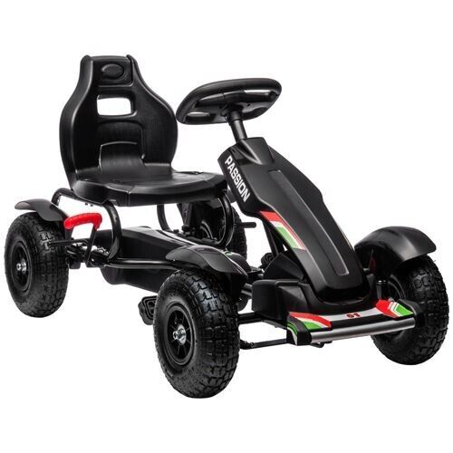 Children Pedal Go Kart w/ Adjustable Seat, Inflatable Tyres Kids Gift - Black
