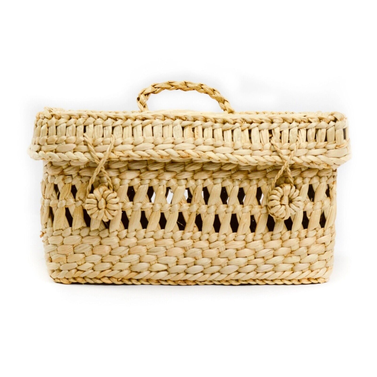 Handmade Seagrass Storage Basket Box With Lid Wicker Cosmetics Basket Large