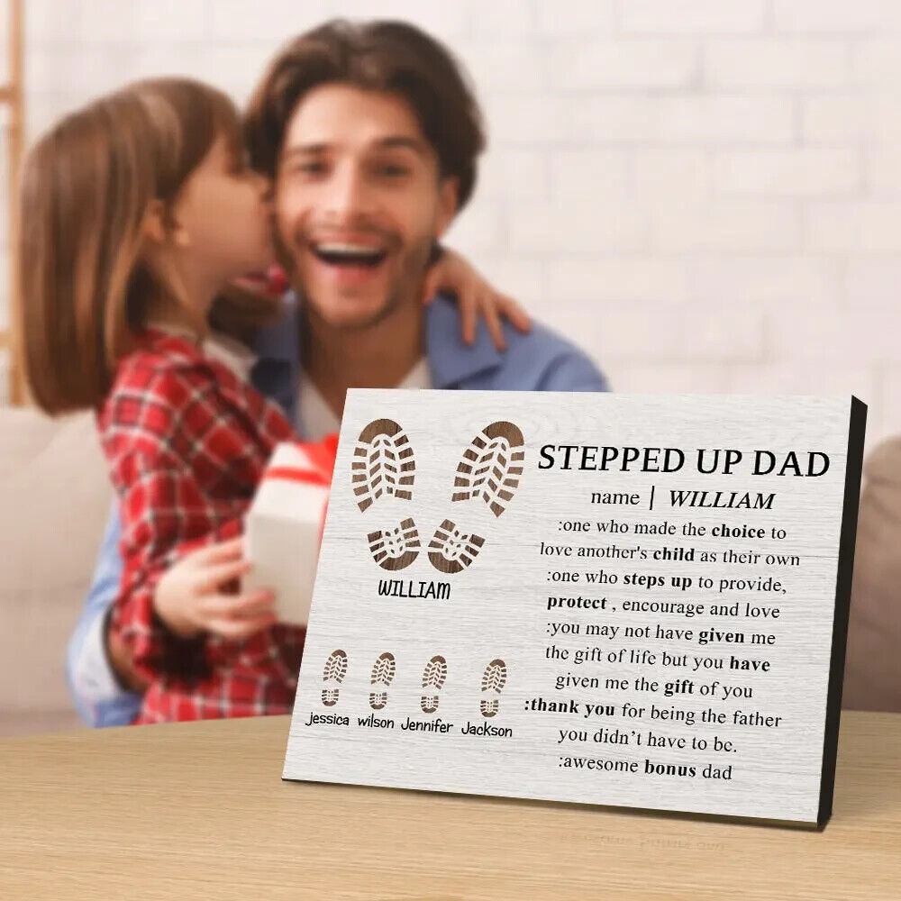 Personalized Footprint Picture Frame Custom Stepped Up Dad Sign Fathers Day Gift