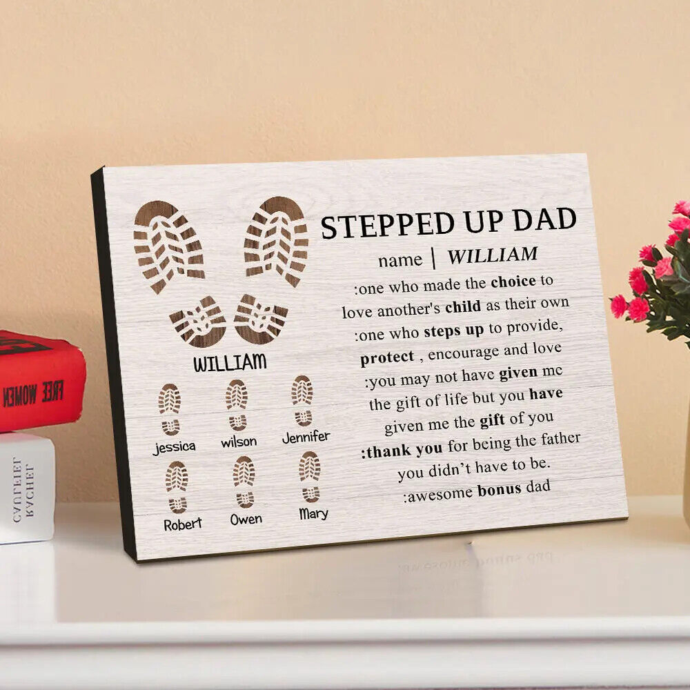 Personalized Footprint Picture Frame Custom Stepped Up Dad Sign Fathers Day Gift