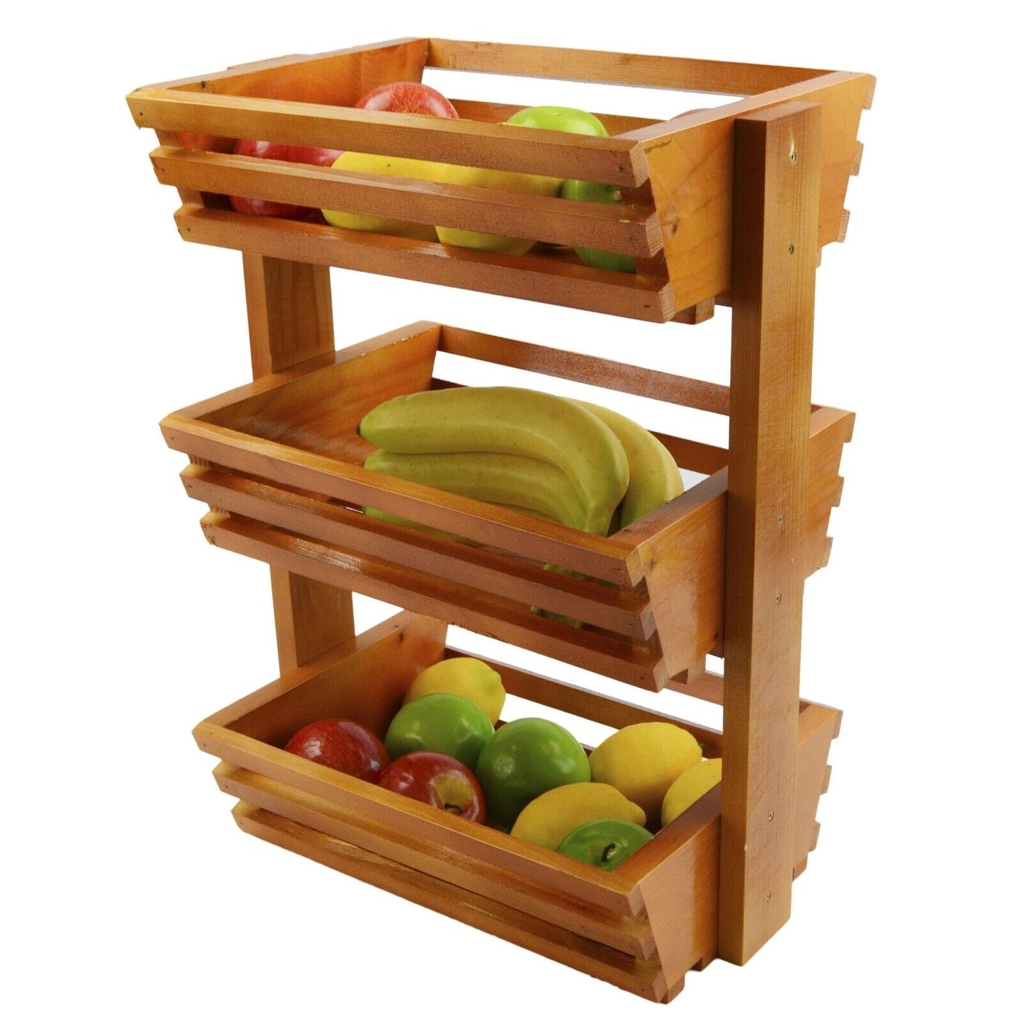 3 Tier Fruit Basket Handmade Natural Wood Holder Rack Vegetable Storage Stand
