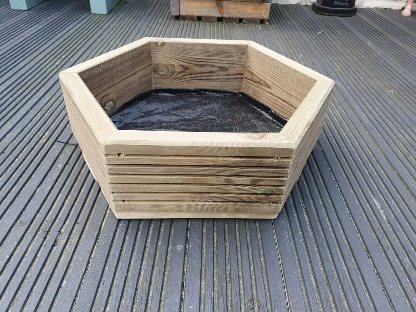 Handmade 3 Sizes Of Hexagon Wooden Garden Decking Planters For Plants, Plant Pot