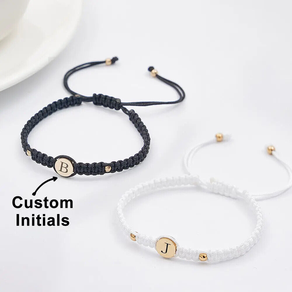 Personalised Couples Bracelets Custom Engraved Name Braided Bracelet Adjustable