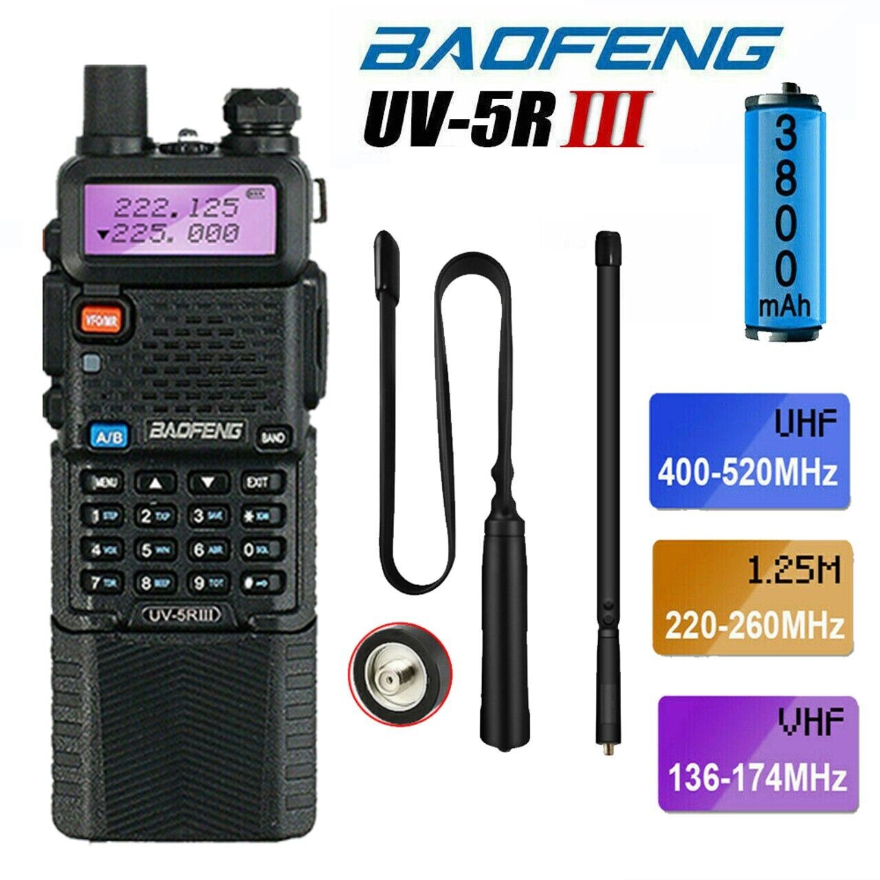 BAOFENG UV-5R III TRI-BAND V/UHF WALKIE TALKIE LONG RANGE TWO WAY HAM RADIO LOT