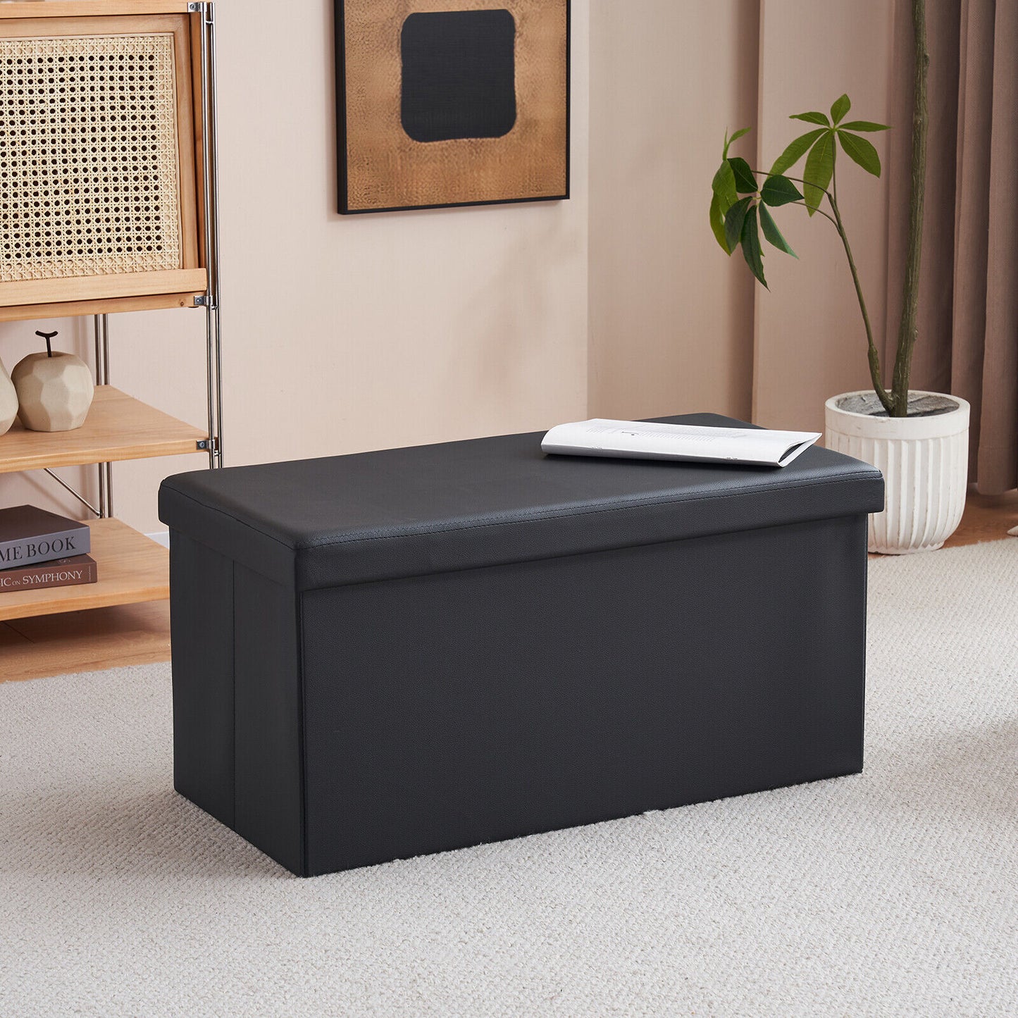 Folding Ottoman Storage Box Pouffe Seat Stool Home Chair Foot stool Bench LINEN