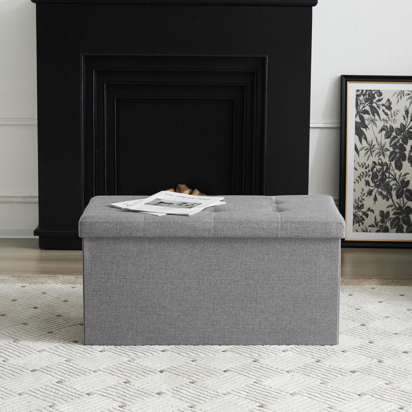 Folding Ottoman Storage Box Pouffe Seat Stool Home Chair Foot stool Bench LINEN