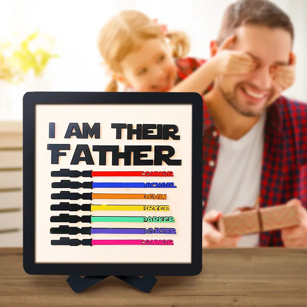 Personalised Fathers Day Dad Gifts Wars Light Sabers Family Names Sign Decor