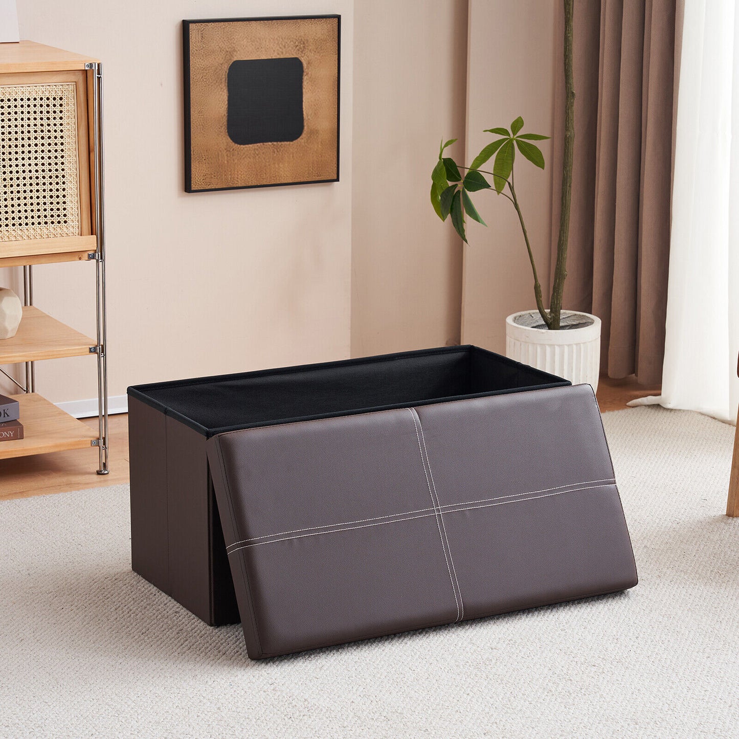 Folding Ottoman Storage Box Pouffe Seat Stool Home Chair Foot stool Bench LINEN