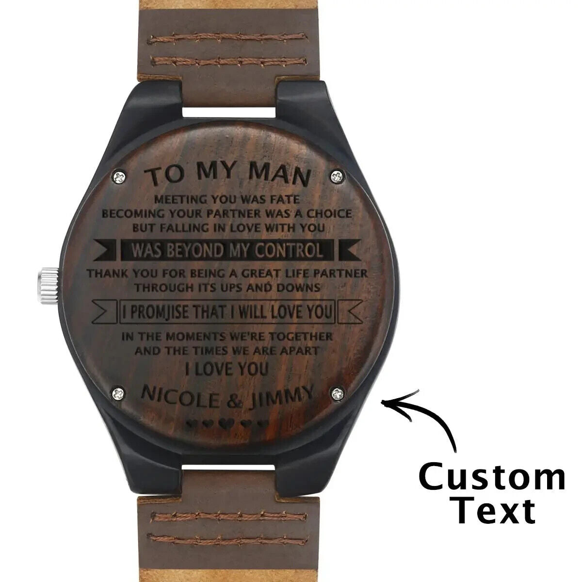 PERSONALISED Wooden Watch Leather Luxury Unisex Gents Ladies Wood Engraved Names
