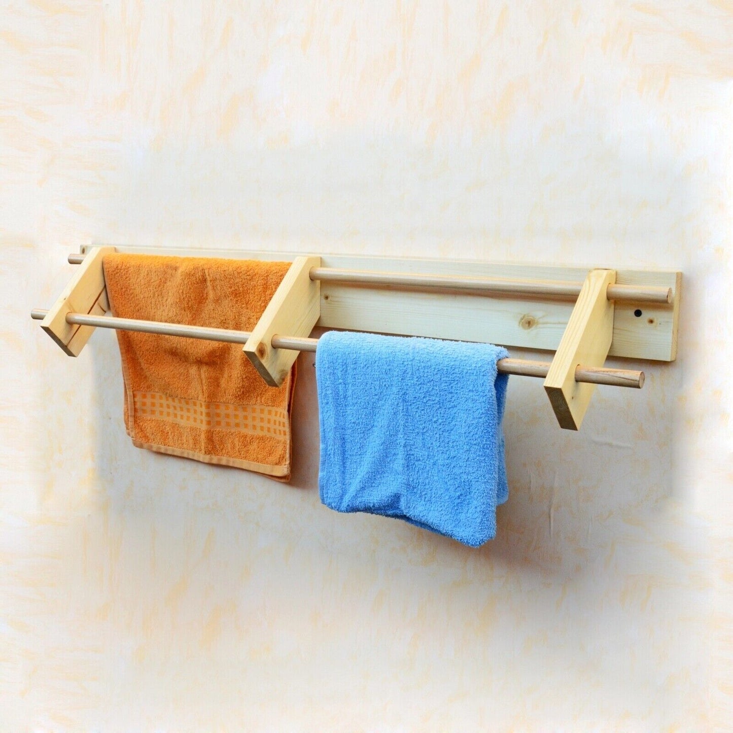 Handmade Wooden Wall Mounted Towel Rail Holder Rack Kitchen Solid Wood Floating
