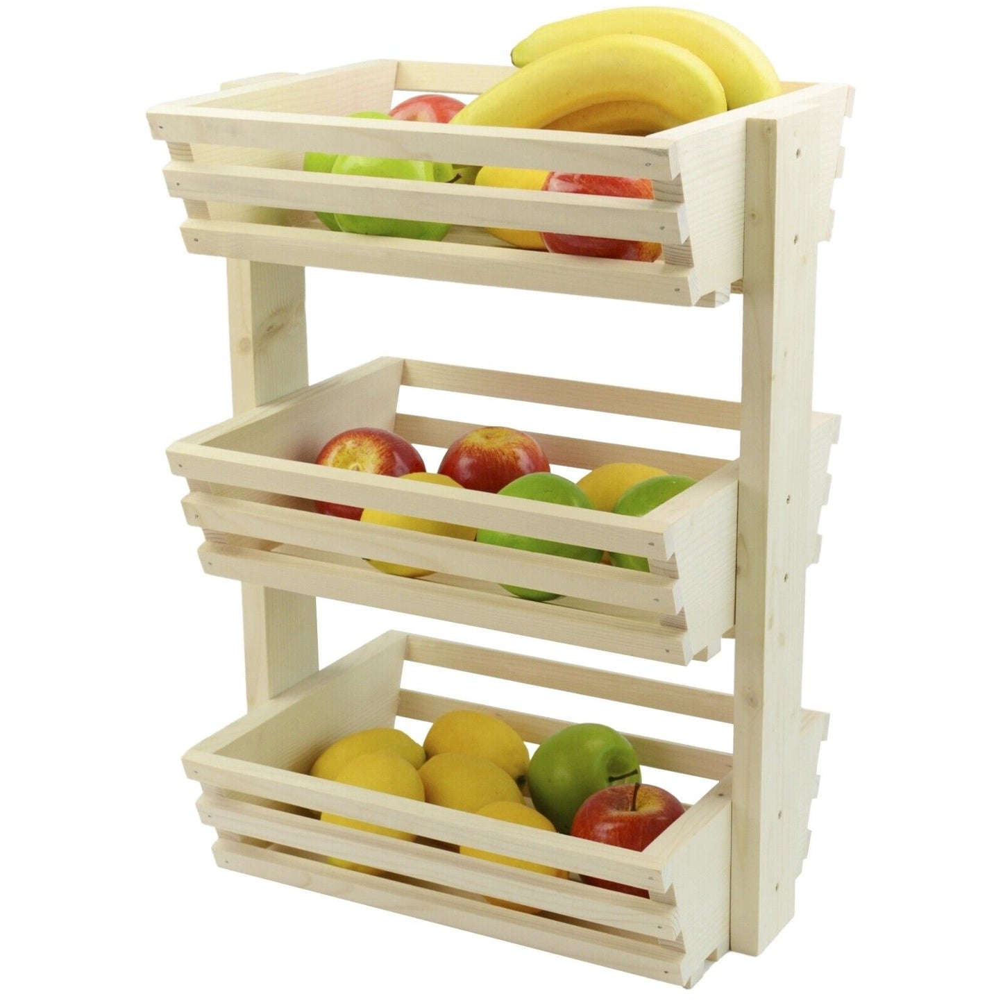 3 Tier Fruit Basket Handmade Natural Wood Holder Rack Vegetable Storage Stand