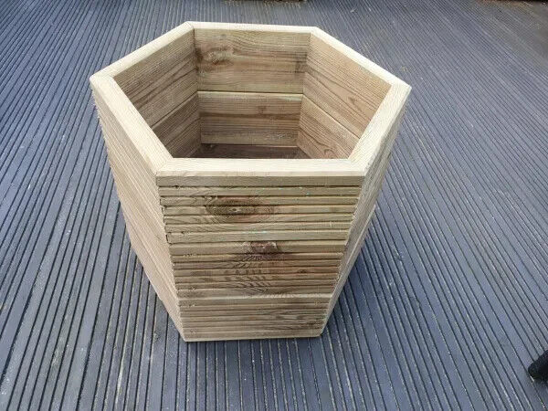 Handmade 3 Sizes Of Hexagon Wooden Garden Decking Planters For Plants, Plant Pot