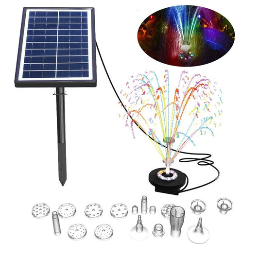 7W Solar Powered Fountain Coloured LED Water Pump with 11 Nozzles Garden UKStock