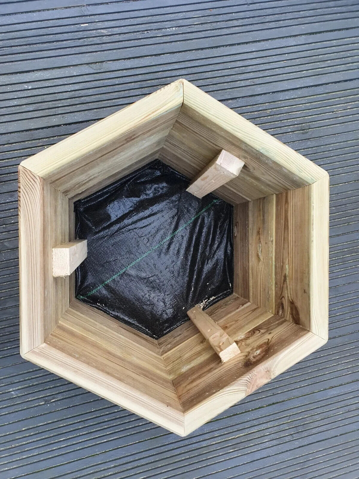 Handmade 3 Sizes Of Hexagon Wooden Garden Decking Planters For Plants, Plant Pot