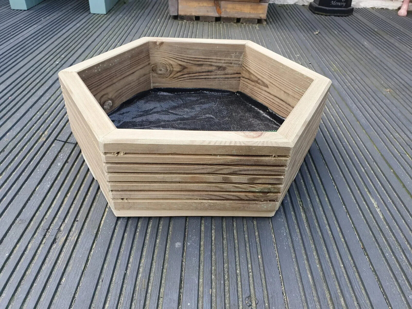 Handmade 3 Sizes Of Hexagon Wooden Garden Decking Planters For Plants, Plant Pot